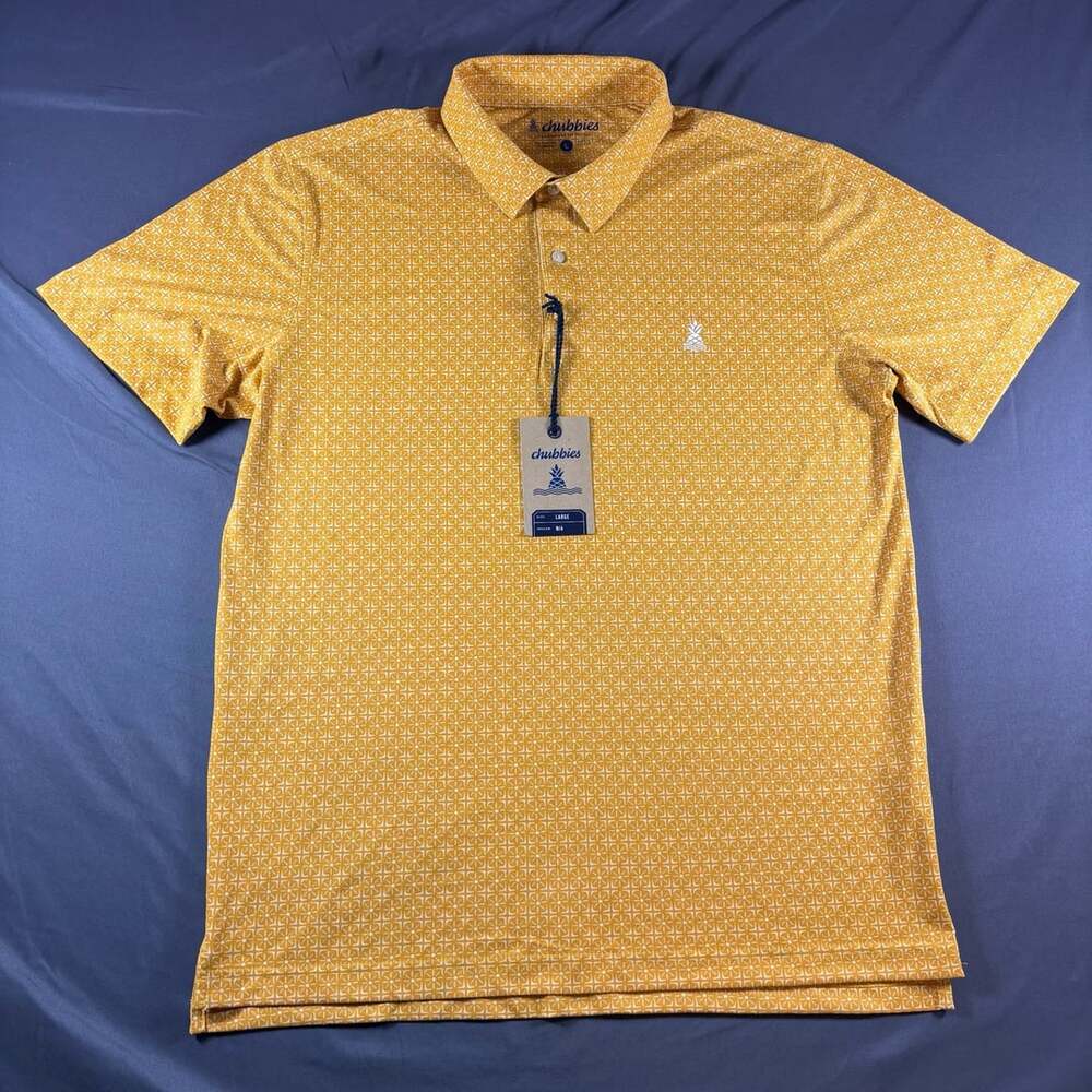 Chubbies The Sundial Range Polo Mens Size L Yellow Performance Golf Shirt NWT